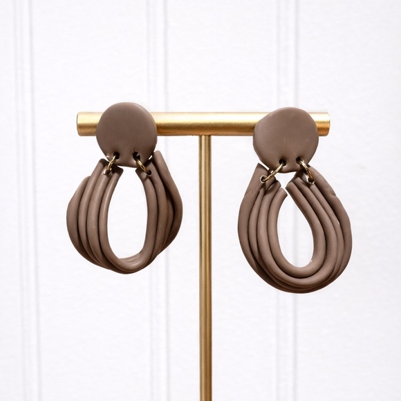 Set of Three Brown and White Earrings Trio - Picture 3 of 6